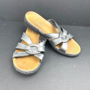 Skechers Women’s Luxe Foam Sandals Metallic Grey Slip-On Comfort Shoes Size 7